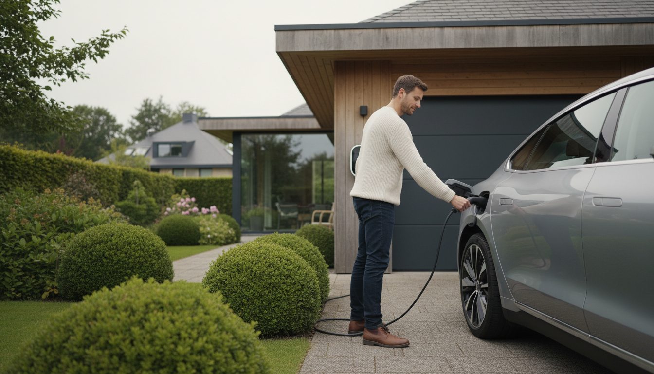 laadpaal in gebruik door huiseigenaar in de winter